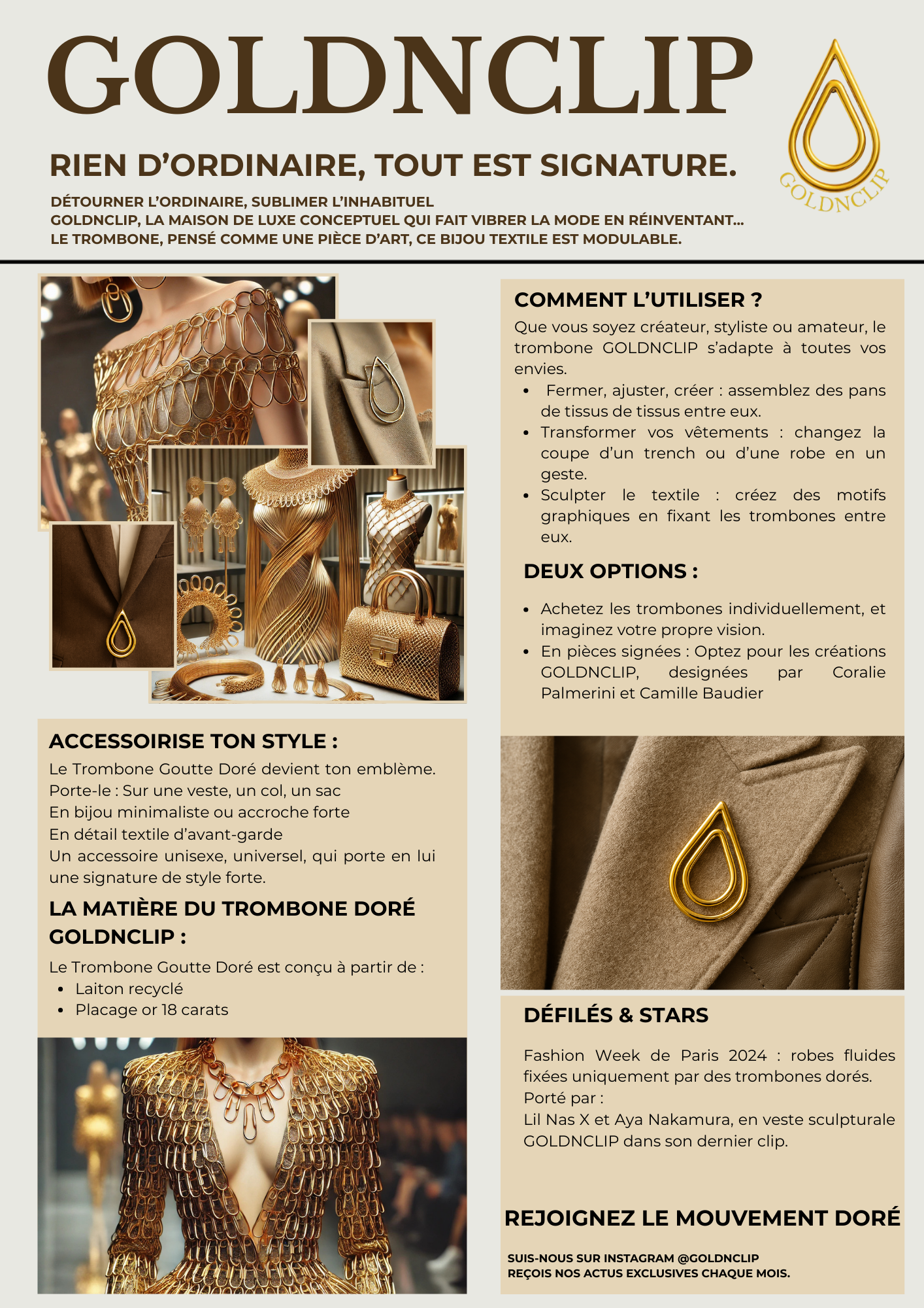 Goldnclip Trombone doré